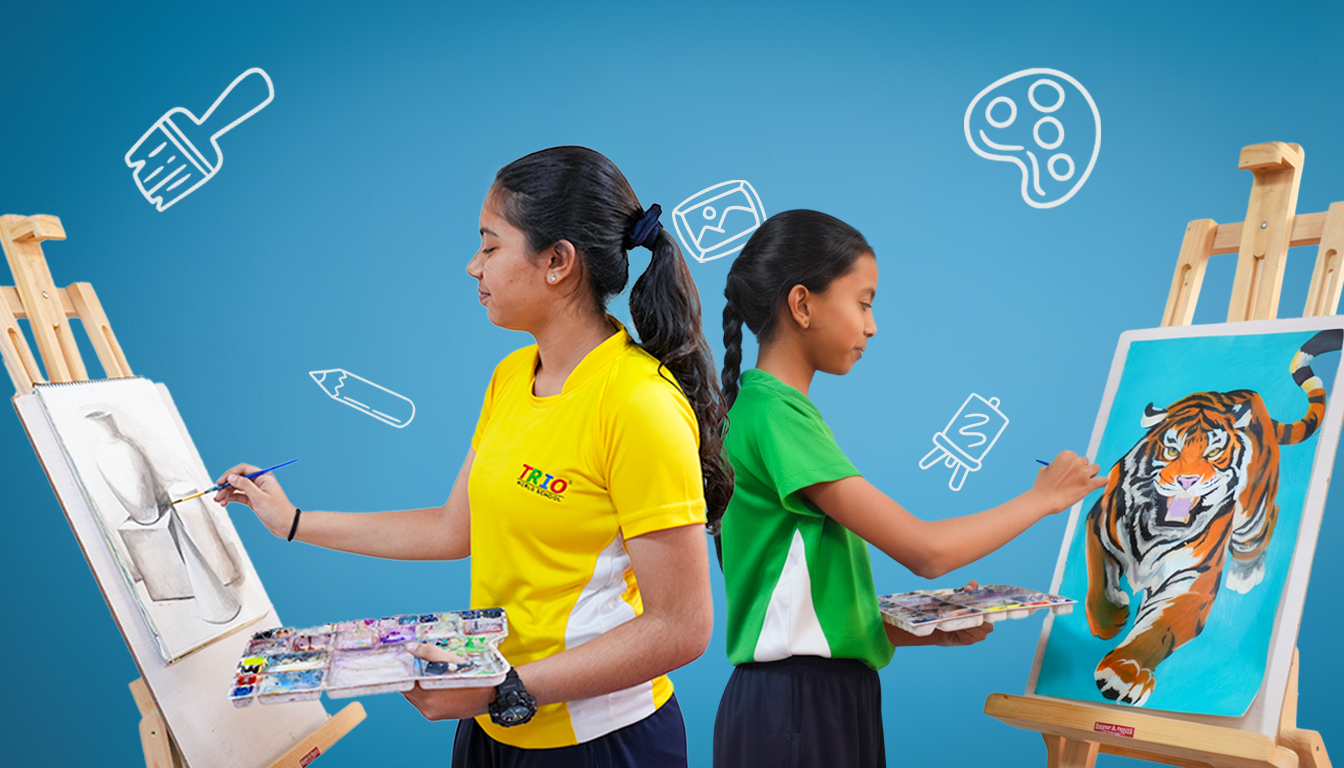 Children painting and drawing in an art class